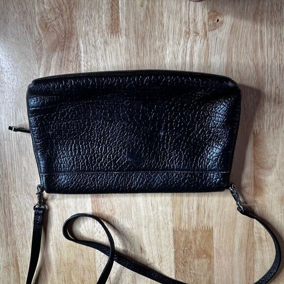 Bruno Magli Black Pebbled Leather Chain Purse Small Clasp Quality Old Money - Picture 7 of 13